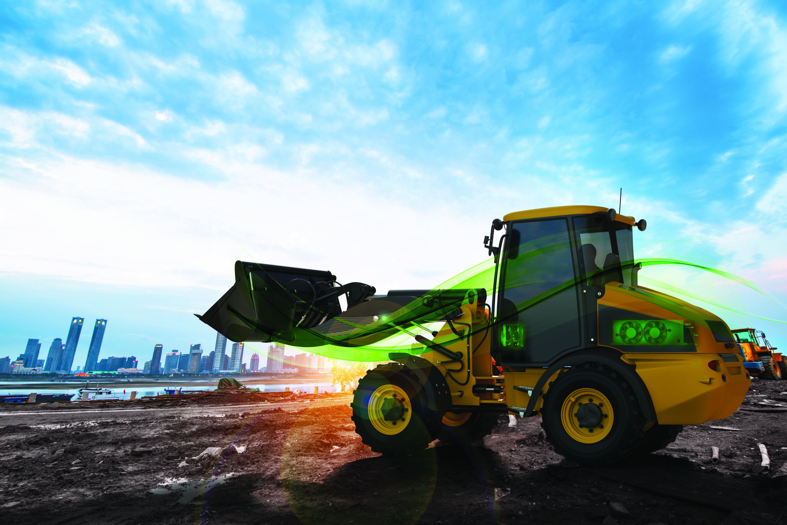 Excavator,In,Construction,Site,On,Sunset,Sky,Background